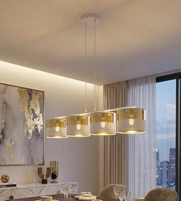 Lampa wisząca LUX 4 WH GOLD klasyczna, abażur, biały, złoty