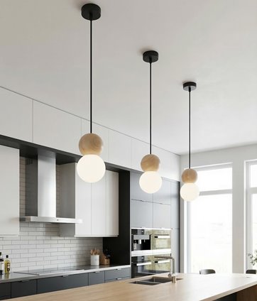 Lampa wisząca LOOP 1 BLACK nowoczesna, czarna, drewno, klosz