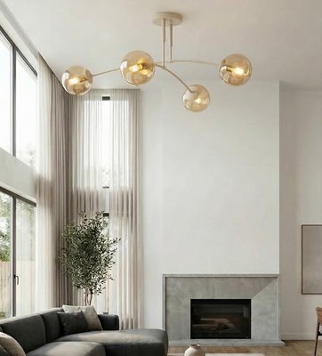 Lampa sufitowa PREGOS 4 MOKKA AMBER klasyczna, klosz, beżowa