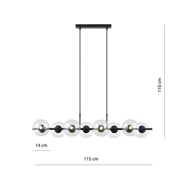 Lampa wisząca RORY 8 BLACK/TRANSPARENT loft, czarna, klosz