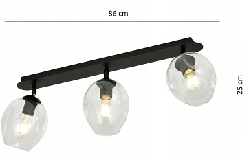 Lampa sufitowa FLOW 3 BL TRANSPARENT loft klosz czarna