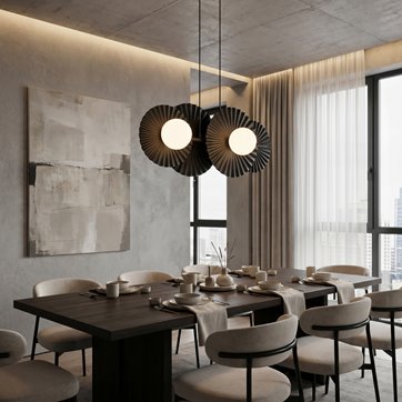 Lampa wisząca UMBRA 4 BLACK OPAL loft, czarna, metal, fala