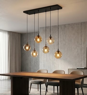 Lampa wisząca COSMO 6 BL MIODOWY loft klosze bursztyn czarna