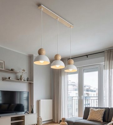 Lampa wisząca KAKI 3 WHITE nowoczesna, biała, metal drewno