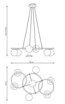 Lampa wisząca LIBRA 6 BL OPAL, design, klosz, biały, czarny