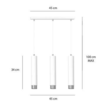 Lampa wisząca KIBO 3 WH/CHROME nowoczesna tuby biały chrom