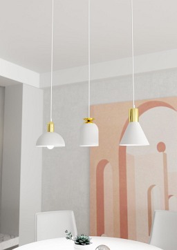 Lampa wisząca FOX 3 WH, loft, biały, złoty