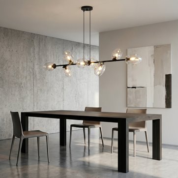 Lampa wisząca PANDORA 8 BL TRANSP klosze czarny/transparent