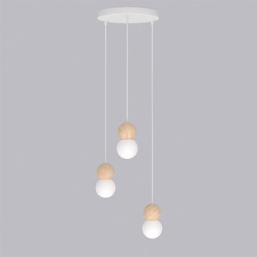 Lampa wisząca LOOP 3 WHITE nowoczesna, biała, drewno, klosz