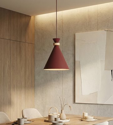 Lampa wisząca ZERO 1 BURGUNDY nowoczesna, metal, drewno