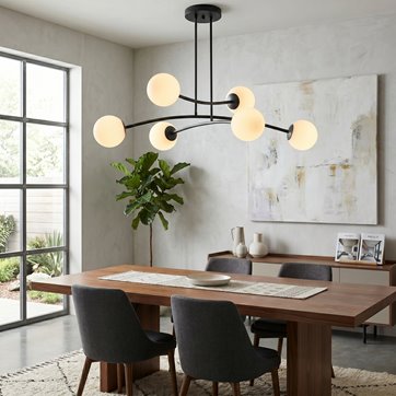 Lampa sufitowa HALLDOR 6 BLACK klasyczna klosz biało/czarna