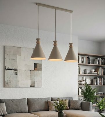 Lampa wisząca ZERO 3 MOKKA nowoczesna, beżowa, metal, drewno