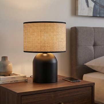 Lampka nocna ASPEN LN1 BLACK/RATTAN wyjątkowa, ponadczasowa