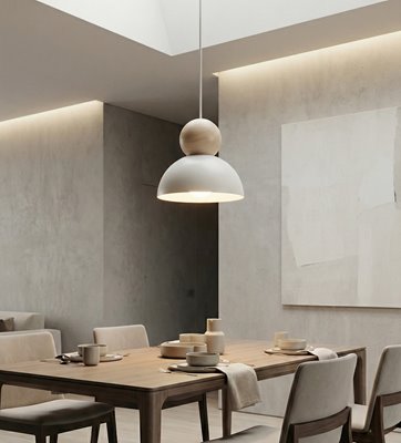 Lampa wisząca KAKI 1S WHITE nowoczesna, biała, metal drewno