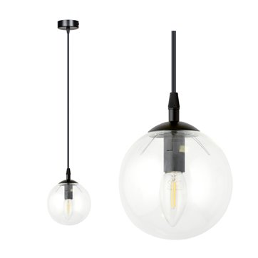 Lampa wisząca COSMO 1 BL TRANSPARENT loft, klosz, czarna