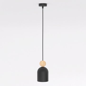 Lampa wisząca MESI 1 BLACK nowoczesna, czarna, metal drewno