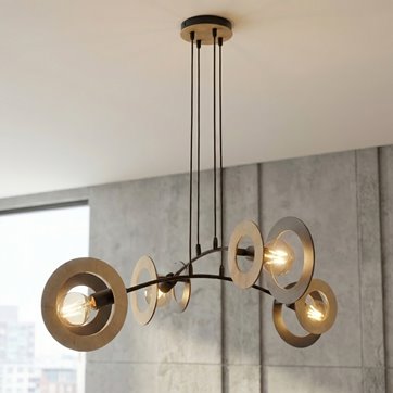 Lampa wisząca SKIVA 4 BL nowoczesna, czarna, metal, drewno