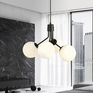 Lampa wisząca NOVA 4 BL/OPAL klosze kule czarna/biała