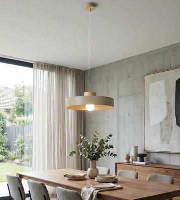 Lampa wisząca KIVI 1L MOKKA nowoczesna, beżowa, metal drewno