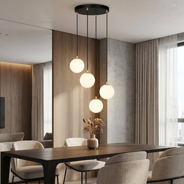 Lampa wisząca ROYAL 4 BL klosze kule czarna/złota/biała