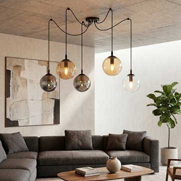 Lampa wisząca GIGI 5 BL MIX pająk, klosze kolor mix, czarna