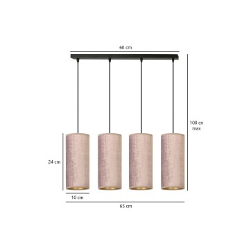 Lampa wisząca BENTE 4 BL ROSE abażur welur różowy