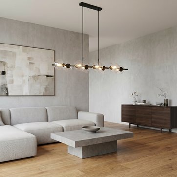 Lampa wisząca RORY 8 BLACK/TRANSPARENT loft, czarna, klosz