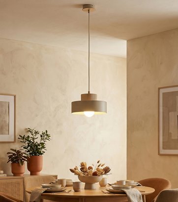 Lampa wisząca KIVI 1S MOKKA nowoczesna, beżowa, metal drewno