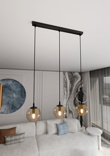 Lampa wisząca COSMO 3 BL MIODOWY loft klosz bursztyn czarna