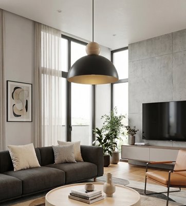 Lampa wisząca KAKI 1M BLACK nowoczesna, czarna, metal drewno