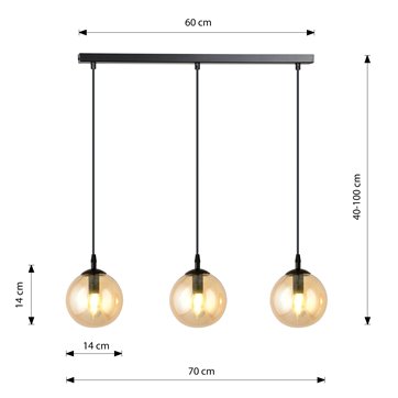 Lampa wisząca COSMO 3 BL MIODOWY loft klosz bursztyn czarna