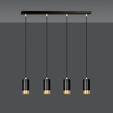 Lampa wisząca FUMIKO 4 BL/GOLD tuby, metal, czarno/złota