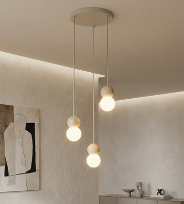 Lampa wisząca LOOP 3 MOKKA nowoczesna, beż, drewno, klosz