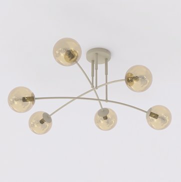 Lampa sufitowa PREGOS 6 MOKKA AMBER klasyczna, klosz, beżowa