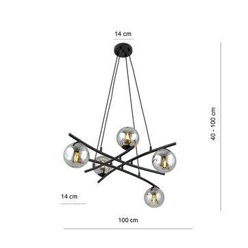 Lampa wisząca ESSA 5 GRAFIT klosze kule DESIGN czarna/grafit