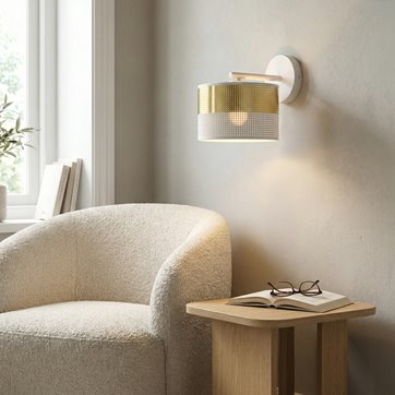 Kinkiet LUX K1 WH GOLD klasyczny, abażur, biały, złoty