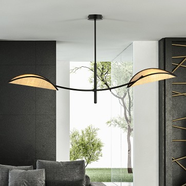 Lampa sufitowa LOTUS 2 BLACK/RATTAN abażury czarna/rattan