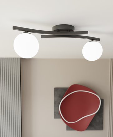 Lampa sufitowa OPUS 2 BL OPAL, plafon, klosz, biały, czarny