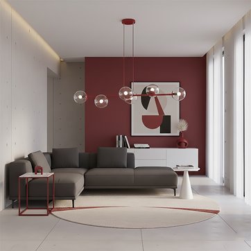 Lampa wisząca MAGNUS 6 BURGUNDY TRANSPARENT nowoczesna klosz
