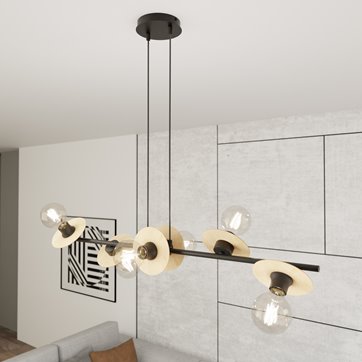 Lampa wisząca TOKEN 6 BL WOOD loft, czarny, drewno