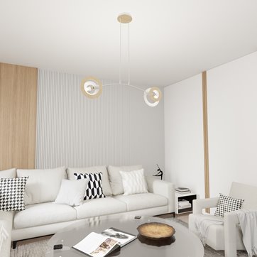 Lampa wisząca SKIVA 2 WH nowoczesna, biała, metal, drewno
