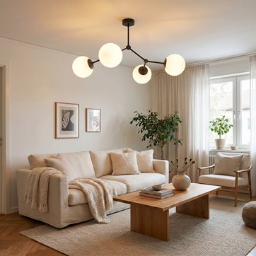 Lampa sufitowa SPACE 4 BL/OPAL kule klosze czarna/biała