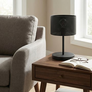 Lampka nocna LUX LN1 BLACK abażur, czarna, klasyczna