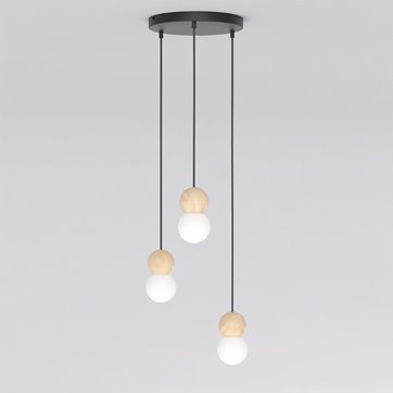 Lampa wisząca LOOP 3 BLACK nowoczesna, czarna, drewno, klosz