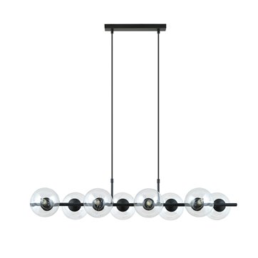 Lampa wisząca RORY 8 BLACK/TRANSPARENT loft, czarna, klosz