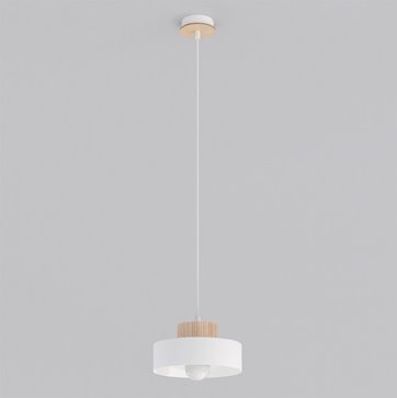 Lampa wisząca KIVI 1S WHITE nowoczesna, biała, metal drewno