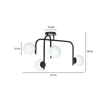 Lampa sufitowa KALF 4B BLACK klasyczna, klosz, czarno/biała