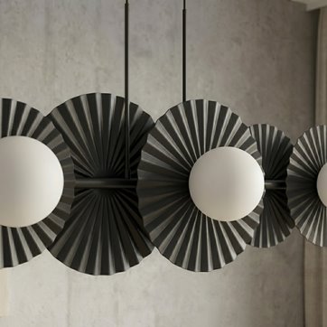 Lampa wisząca UMBRA 6 BLACK OPAL loft, czarna, metal, fala