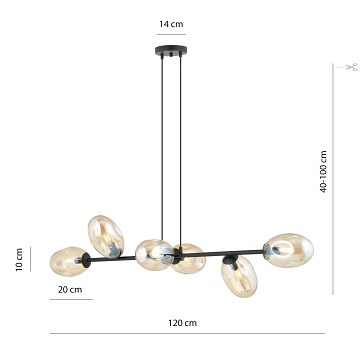 Lampa wisząca PANDORA 6 BL MIODOWY klosze czarny/bursztyn