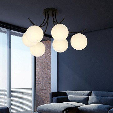 Lampa sufitowa BOSTON 6 BLACK/OPAL nowoczesna czarna/biała